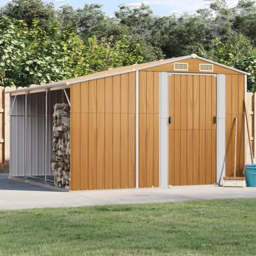 ShGaxin Gerätehaus Hellbraun 277x279x179 cm Verzinkter Stahl, Gartenhaus, Gerätehaus, Fahrradgarage, Gartenhütte, Geräte Schuppen, Gartengerätehaus - 3188299