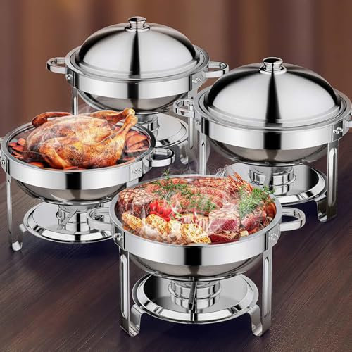 Anycoo 5.5QT Chafing Dishes for Buffet 4 Pack, Staineless Steel Chafing Dish Buffet Set, Buffet Servers and Warmers with Lid for Wedding Parties Outdoor BBQ Spring Summer Picnic