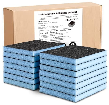 9 Stück Schleifschwamm, P120 Körnung Schleifblock, Weichschaum Sand Block Nass Trocken Schleifpapier für Modell Trockenbau Metall Holz Möbel Polieren (Blue)