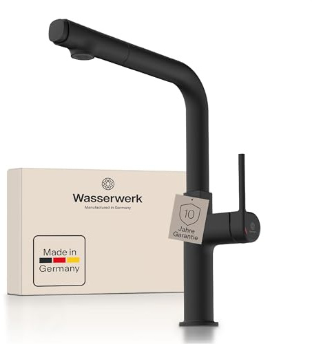 Wasserwerk WK11 Küchenarmatur - Design-Wasserhahn Küche - Schwarz matt - Herausziehbare Brause - Armatur mit Energiesparfunktion & Verbrühschutz - Premiumqualität Made in Germany