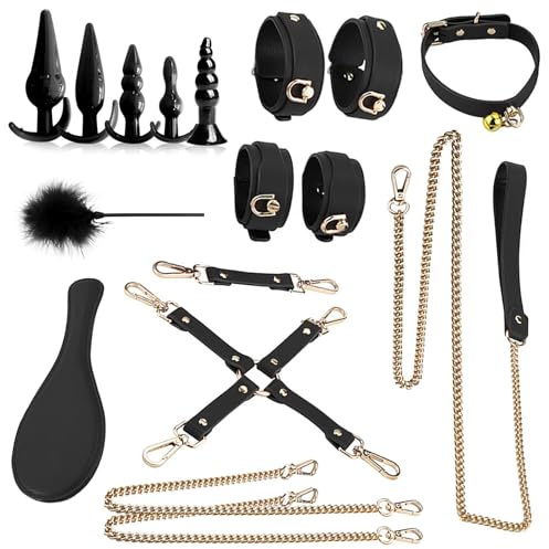 BDSMAGE SM Bondage Set mit 15 Stück, Fesselset mit Handschellen Fußfesseln Anal Plug, Sexspielzeug für Paare extrem Sex Toyset für Paar Set Bondageset Fessel Set SM Sexspielzeug extreme Paare