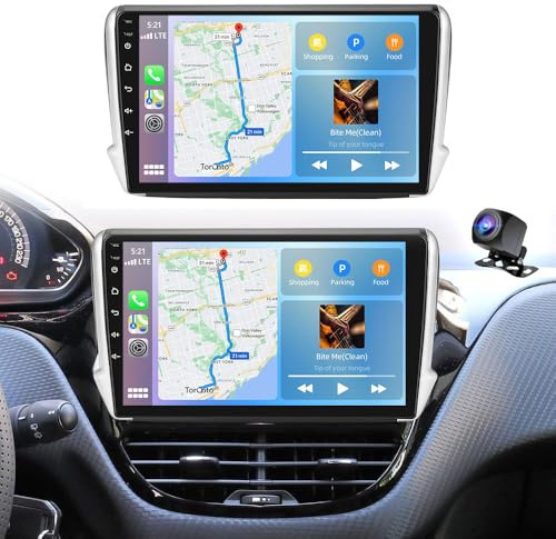 4G+64G 10 Inch Android 14 Car Stereo for Peugeot 208/2008 2012-2018 2 Din Car Radio Receiver with Wireless Carplay Android Auto Touchscreen Bluetooth GPS Navi WiFi FM RDS Backup Camera