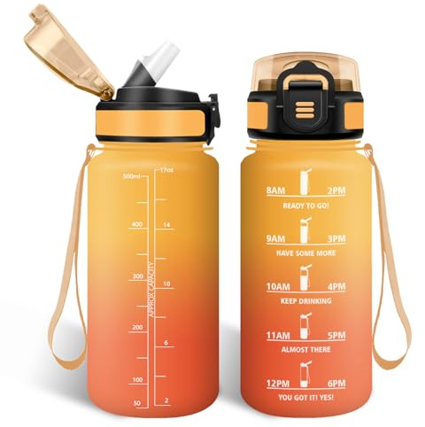 HoneyHolly Botella Agua, 500 ml con Pajita, Cantimplora, Prueba de Fugas, Botella Agua Niños Colegio, Libre de BPA, Cantimplora para Niños, Deporte, Running, Gimnasio, Bicicleta