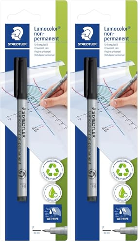 STAEDTLER Folienstift Lumocolor, non-permanent, wasserlöslich, F-Spitze mit Linienbreite ca. 0.6 mm, hohe Qualität, Made in Germany, 1 schwarzer Folienstift auf Blisterkarte, 316-9 BKDA