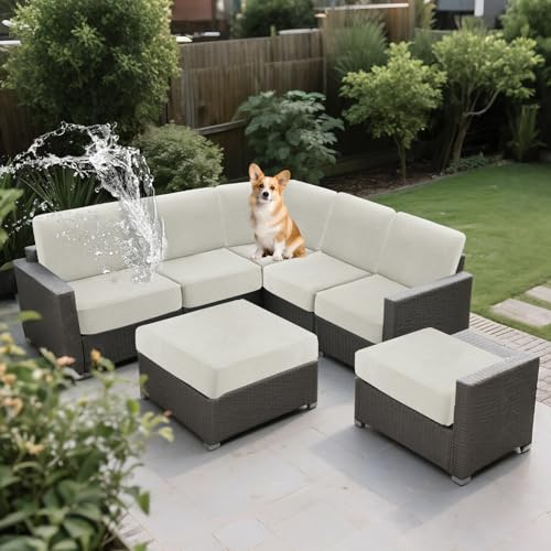 SYLC Impermeables Funda de Cojín Exterior, elástico Funda de Asiento Sofa, Ajustable Protectores de Muebles para terraza ratán Palet Tumbona Lavable (Ivory,Wide 100-125, Deep 50-70cm)