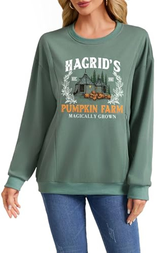 AEARGIV Women Zipper Nursing Breastfeeding Sweatshirts Funny Hagrid's Pumpkin Farm Halloween Sweater Novelty Fall Thanksgiving Pumpkin Pullover Tops(XL,Green)
