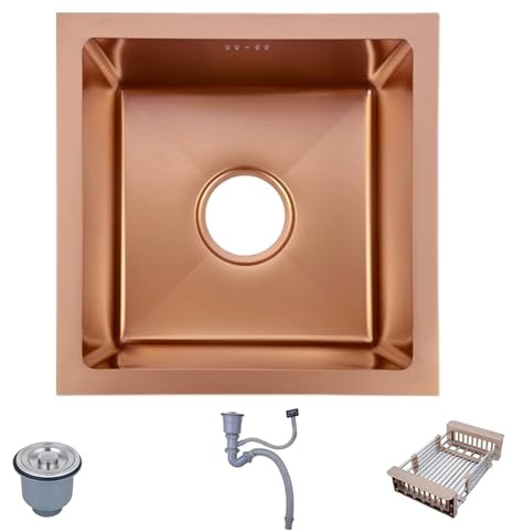 RRrawgff Fregadero de Acero Inoxidable de un Solo Seno con sifón y escurridor. para sobre encimera, bajo encimera, Cocina, apartamento, Hotel, Bar, fácil de Limpiar (60 x 40 x 21 cm).