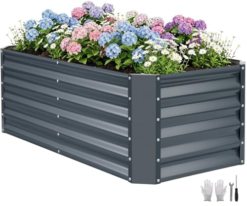 ZORMY 4×2×1.4ft Galvanized Raised Garden Bed Kit, Metal Planter Boxes Outdoor, High Raised Beds for Vegetables, Fruits, and Flowers (IronGrey, 4×2×1.4FT)
