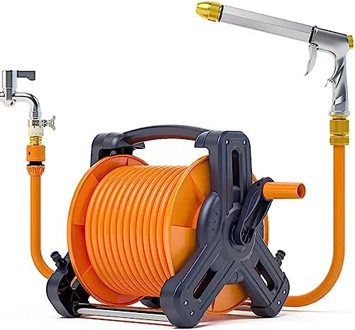 MKAK Staffe For Tubo Dell'acqua Fissate Al Muro, Flessibile Pavimento Lavaggio Domestico Irrigazione Portatile Avvolgitubo Pistola Acqua Metallo Alta Pressione(Hose Cart+10m Pipe)