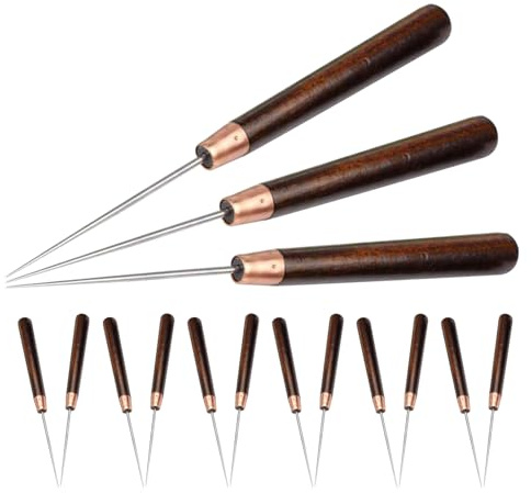 LOLIPPYY 15pezzi Strumento per Punteruolo Mano con Manico in Legno Kit di Perforazione per Cucito Artigianato Lavorazione del Legno Creazione per Progetti di Cucito e Artigianato