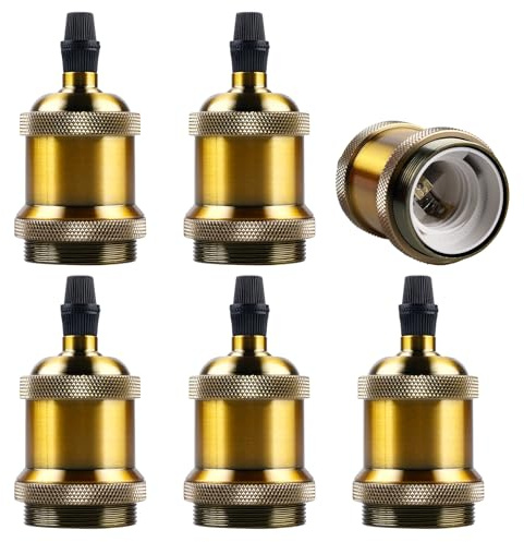 GOMETY Paquete de 6 portalámparas E27 Vintage Edison, soporte de lámpara de bronce con carcasa de aluminio, portalámparas para DIY Edison rosca de rosca, lámpara de pared, mesa o suspensión, lámpara