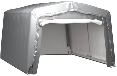 ChicAbode Lagerzelt 370x370 cm Stahl UV-beständig Industriezelt Zelthalle Weidezelt Zelt Zeltgarage Foliengarage Unterstand Lagerhalle Grau