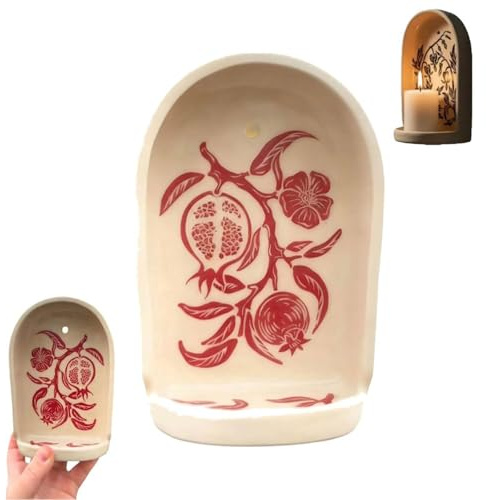 Kexpery Sacred Wall Handmade Ceramic Altar Niche with Candle Holder and Jewelry Tray for Home Decor