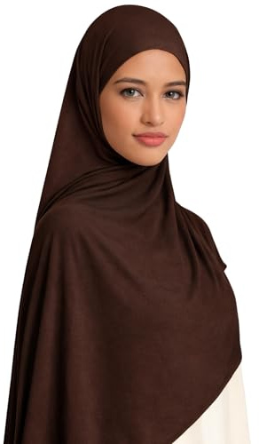 bhb 100% Baumwolle Cotton Jersey Hijab – Damen Kopftuch – Premium Qualität – 180x100 cm – Weich, Atmungsaktiv & Blickdicht (Tiefbraun)