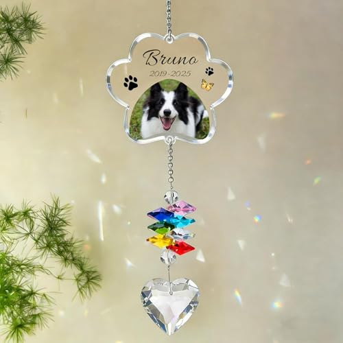 Perro conmemorativo atrapador de sol, simpatía por pérdida de mascota, corazón con estampado de canina, prismas de cristal, Rainbow Maker para recordar perros, gatos y perros, regalo conmemorativo