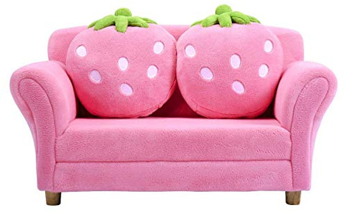 Costzon Barnsoffa, armstödstol för barn, stoppade möbler, loungesäng med jordgubbskuddar (rosa)