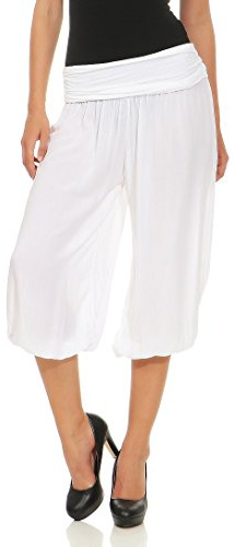 Malito – Damen Haremshose – Pumphose aus Baumwolle – Kurze Stoffhose für den Sommer – Capri Pluderhose zum Tanzen, Chillen & Yoga – knielange Hose 1483 (OneSize XS-XL)