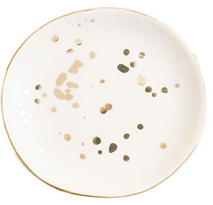 SWEET WATER DECOR Ring Dish Engagement - Ceramic Wedding Ring Dish for Bridal Shower - Ring Dishes for Women with White & Gold Speckled Decorative - Elegant Ring Dish Holder & Jewelry Organizer