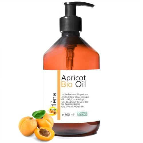 Oïléna Huile de Noyau d'Abricot Organique Pressée à Froid Huile de Massage Huile Démaquillante BIO Huile Vegetale Hydratante Visage, Corps, Cheveux 500 ml