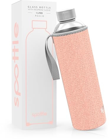 spottle Borraccia in Vetro con Custodia in Neoprene | Bottiglia in Vetro Borosilicato 1 L | Senza BPA, Lavabile in Lavastoviglie