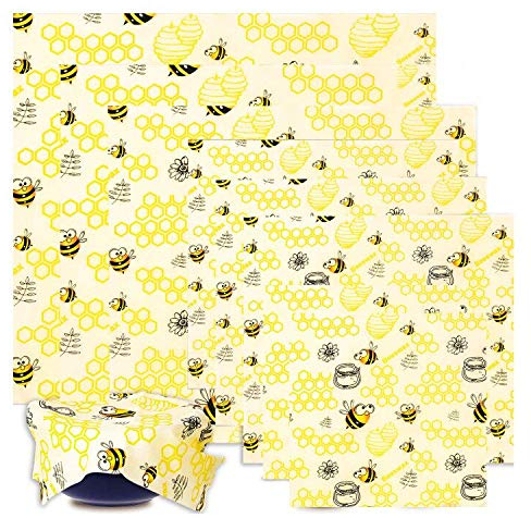 BALFER Bienenwachstücher 8 Stücke Yellow - Öko-Tex Zertifizierte Bienenwachs-Wraps aus Naturwachs & Bio-Baumwolle | Wiederverwendbare Frischhaltefolie für Lebensmittel, Plastikfrei & Umweltfreundlich