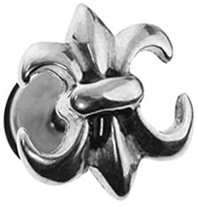 BlackAmazement 316L Edelstahl Fake Plug Ohrstecker Fleur De Lis Lilie Wappen Silber schwarz Gold Herren Damen (Silber)