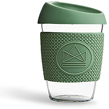 Neon Kactus mundgeblasener Tumbler Becher aus Borosilikatglas wiederverwendbare Kaffeetasse mit Deckel welcher und Thermohülle wiederverwendbarer Reisebecher mit Strohhalm