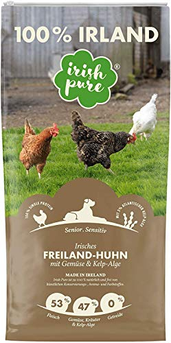 Irish Pure Senior Trockenfutter | 12kg | Freiland-Huhn mit Kelp-Alge & Gemüse | Hoher Fleischanteil | Getreidefrei | Sensitiv | Hundetrockenfutter | Hundefutter für alle Rassen