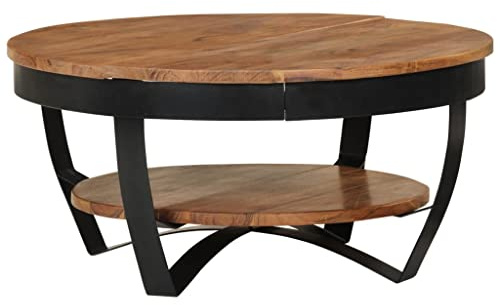 vidaXL Akazienholz Massiv Couchtisch mit Ablageboden Industriestil Beistelltisch Wohnzimmertisch Kaffeetisch Sofatisch Teetisch Tisch 65x65x32cm