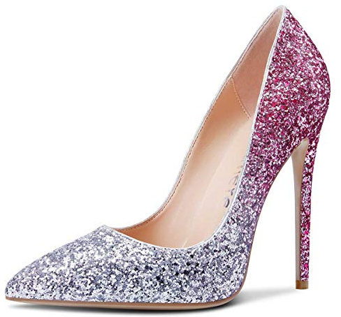 Castamere Scarpe col Tacco Donna Moda Punta Appuntito Tacco a Spillo 12CM High Heels Rosa Glitter Scarpe EU 45