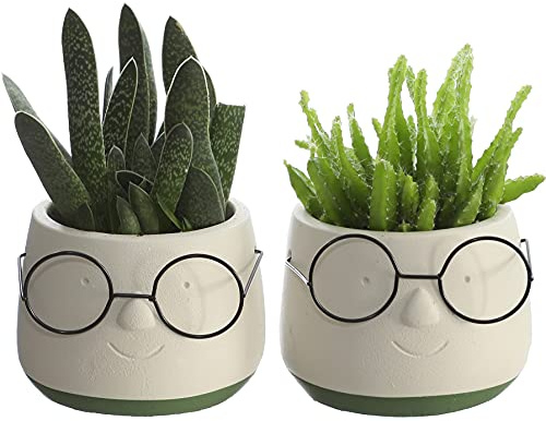 comforder Blumentopf Gesicht 2er Set, Keramik Übertöpfe, Ø 6,5cm innen | Deko Pflanztöpfe für Sukkulenten und Kakteen, Wohndeko für Regal und Fensterbrett, Geschenkidee