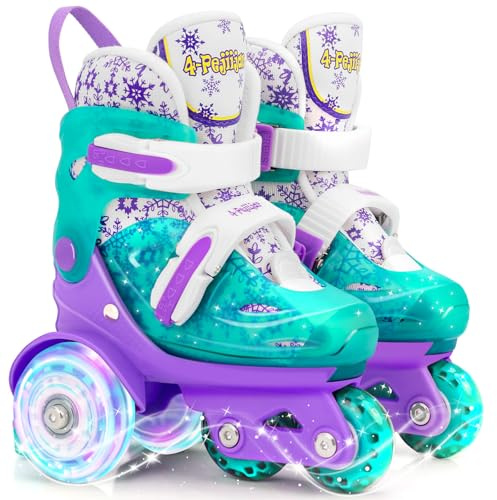 4-Pejiijar Toddler Roller Skates Shoes for Kids, Girls Roller Skates for Toddlers Children Age 3-9 Outdoor Indoor Adjustable 4 Sizes with Light Up Flash Wheels