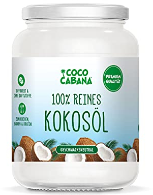 Coco Cabana 100% reines Kokosöl 1l Premium-Qualität, vegan, glutenfrei, laktosefrei, Verwendung als Kochöl, Feuchtigkeitscreme oder Shampoo Verpackung kann variieren