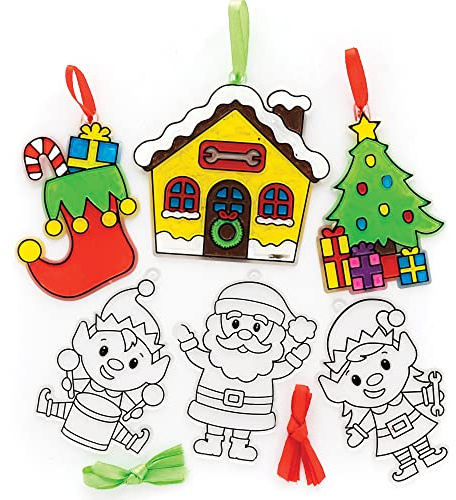 Baker Ross FE860 Weihnachts Werkstatt Sonnenfänger Bastelset - 10er Pack, Buntglaseffekt für Kinder zum Bemalen, Basteln und Aufhängen, Weihnachtsbastel Ideen, Weihnachtsdeko zum Basteln, Weihnachts, Mittel