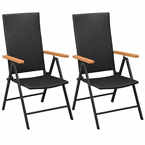 Tidyard 2 STK. Klappbar Gartenstuhl mit 7 Positionen Verstellbar Hochlehner Klappstuhl Gartenmöbel Balkonstuhl Terrassenstuhl Campingstuhl Gartenstühle Poly Rattan Schwarz