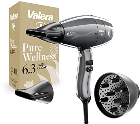 Valera, Swiss Ioncare 6.3, professioneller Haartrockner, leiser Föhn mit Ionen-Generator, 3 Temperaturstufen, Abkühltaste, verdrehsicheres Kabel, 2000 W, grau