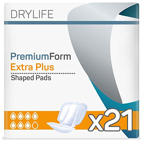 Drylife Premium Form Protections Anatomiques Absorbantes pour Hommes et Femmes | Niveau d'Absorption = 7 Gouttes (Fuites Urinaires Moyennes), 100% Coton Respirant - Extra Plus (1 Lot de 21)