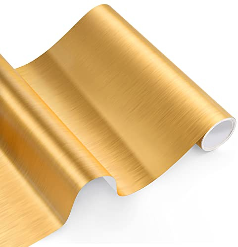 ZJTAPE Holografische Metallisch Vinylfolie, Gebürstetes Gold Selbstklebend Vinylfolie - 30,5 x 153 cm, Gold Folie Plotterfolie Permanent für Kamee und Ausstechern für Dekoration、Partydekoration
