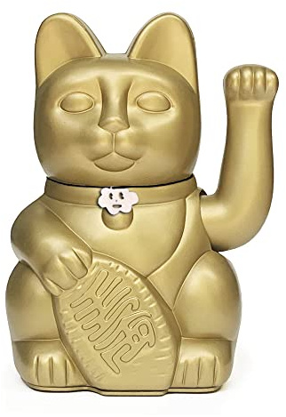 Gato de la Suerte Maneki Neko Lucky Cat con Pata Derecha en Movimiento Figura Decorativa Japonesa Original Pintada a Mano para Casa Negocio Oficina Entrada Regalo Amuleto ORO L (12x9x18cm)