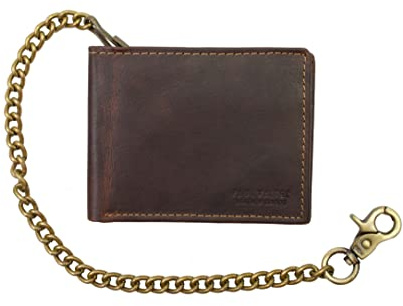 Paul Walter Vintage Hunter Antique Leather Biker Wallet for Men with Bifold Long Chain Wallet with RFID Blocking