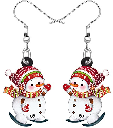LONYOO Niedliche Weihnachten Schneemann Ohrringe Baumeln Charms Weihnachtsschmuck für Frauen Mädchen Festival Geschenke (Weiß)