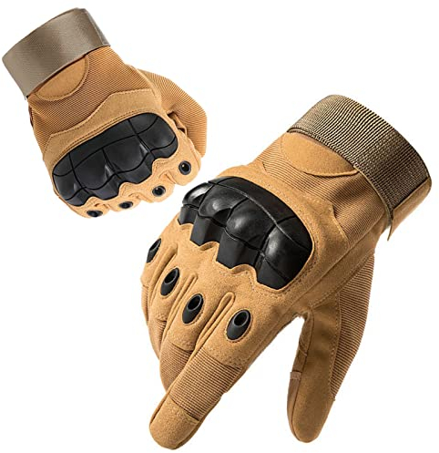 Firschoie Militärische Handschuhe, Mit hartem Knöchelschutz und 2-Finger Touchscreen, Geeignet für Motorrad, MTB-Fahren, Wandern, Dschungelerkundung (Braun L)