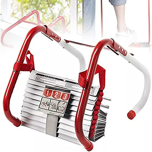 SSQUZA Fluchtleiter, Rettungsleiter & Sicherheitsleiter, Robuste Langlebige Aluminiumlegierung + Nylon Strickleiter mit Edelstahlhaken, 450 kg Tragfähigkeit,32FT/10M