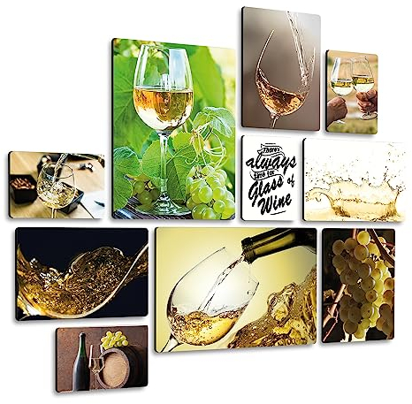 Giallobus - Set 10 Quadri Multi Pannello - White Wine - Legno MDF - | 2 x 42x29,7cm | 4 x 29,7x21cm | 4 x 21x14,85cm | - Pronti da Appendere - Quadri Moderni per la casa