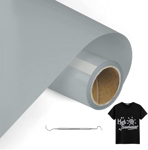 MeYuxg Plotterfolie Textil Grau - 30.5 CM x 3 M Plotterfolie für Textil, Heat Transfer Vinyl für Cricut & Cameo - Einfach zu Schneiden & Entgittern für Flexfolie Plotter Textil Design (Grau)