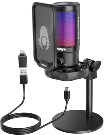 talomen USB Microphone Gaming, RGB Condensateur Microphone pour PC PS5, avec Bouton de Silence, Fixation Antichoc, Filtre Anti-Pop, pour Streaming Discord Twitch Podcasts Videos F8