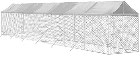 vidaXL Hundgård med tak silver 2x14x2,5 m galvaniserat stål, hundbur, hundinhägnad, lekhage för hundar, hundburar, djurinhägnad, lekhagar för hundar