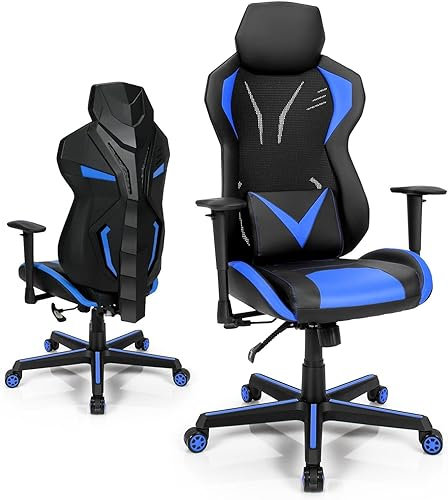CASART Ergonomic Gaming Chair, High-Back Racing Chair Video Game Chair with Lumbar Support, Adjustable Backrest & Armrests, Swiveling Computer Desk Chair for Home Office (Mesh Backrest, Blue+Black)