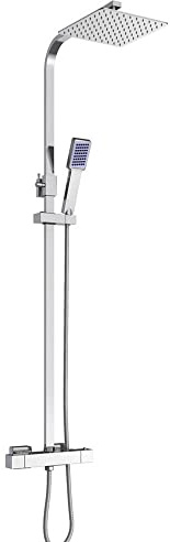 Duschset ohne Armatur, Edelstahl Regendusche Duschsystem Duschset mit Thermostat, Quadratische Regendusche Duscharmatur, Kopfbrause 40x40cm, 82-122 cm Duschstangen Verstellbare, Chrom