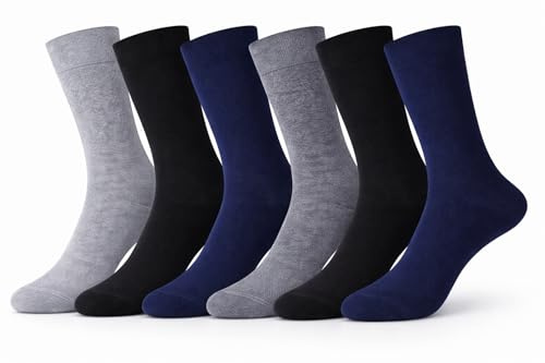 COSHAL® 6 par Bigfoot diabetesstrumpor för män bred topp mjuk manschett icke-elastisk ödemavänlig icke-bindande cirkulerande strumpor storlek (11-14), (SVART/marin/grå (6 par), 46-48 EU
